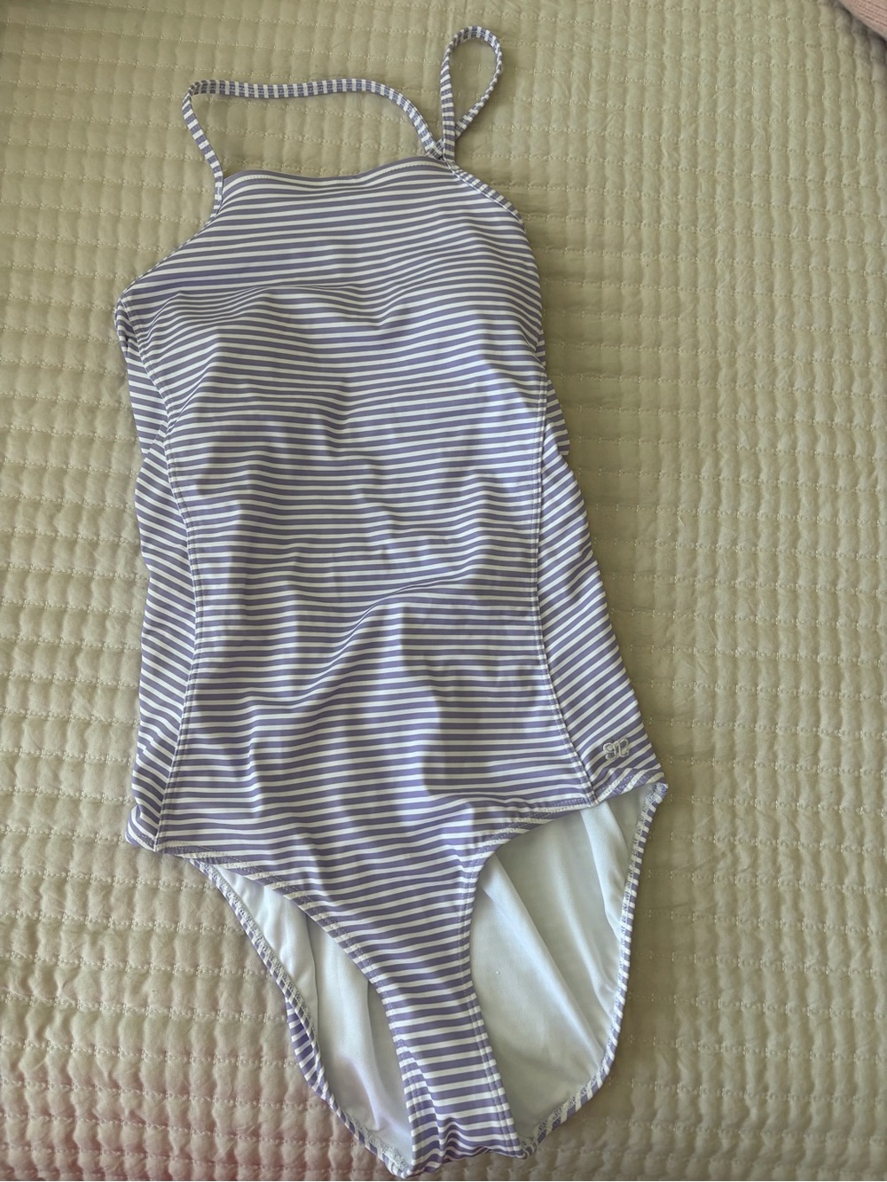 Striped One-Piece Albion Swimsuit in Light Lavender and White